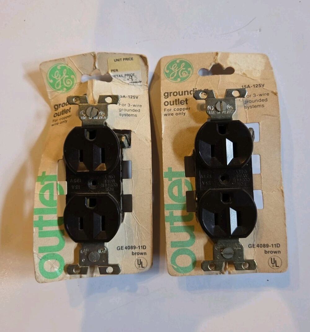 Vintage GE Grounded Outlet Brown New NOS General Electric 4089-11D Pair Lot